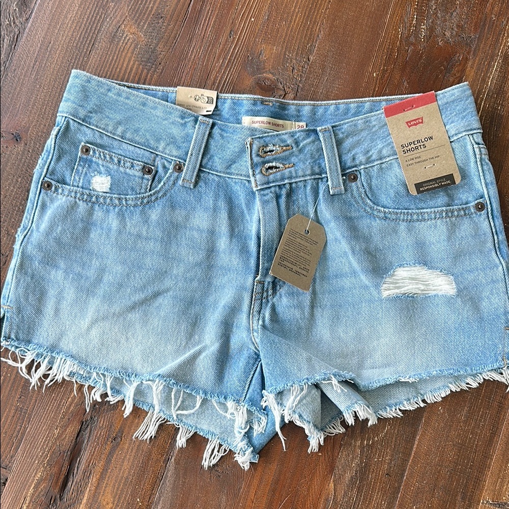 Levi's Women's Distressed Light Blue Jean Shorts - size 28
